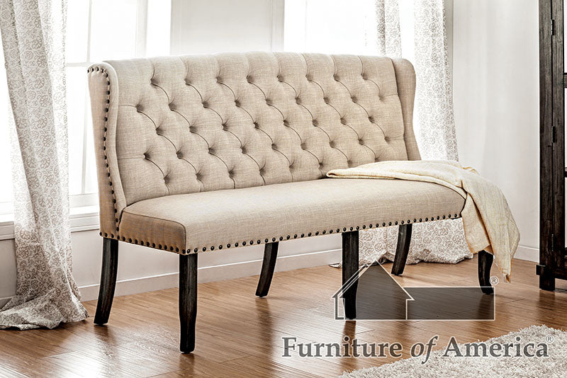 SANIA I Antique Black, Ivory 3-Seater Love Seat Bench, Ivory - ATL FURNITURE