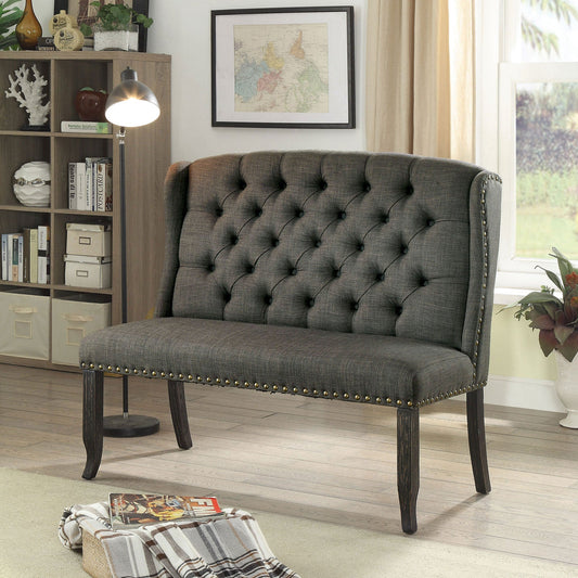 Sania III Gray 2-Seater Love Seat Bench - ATL FURNITURE