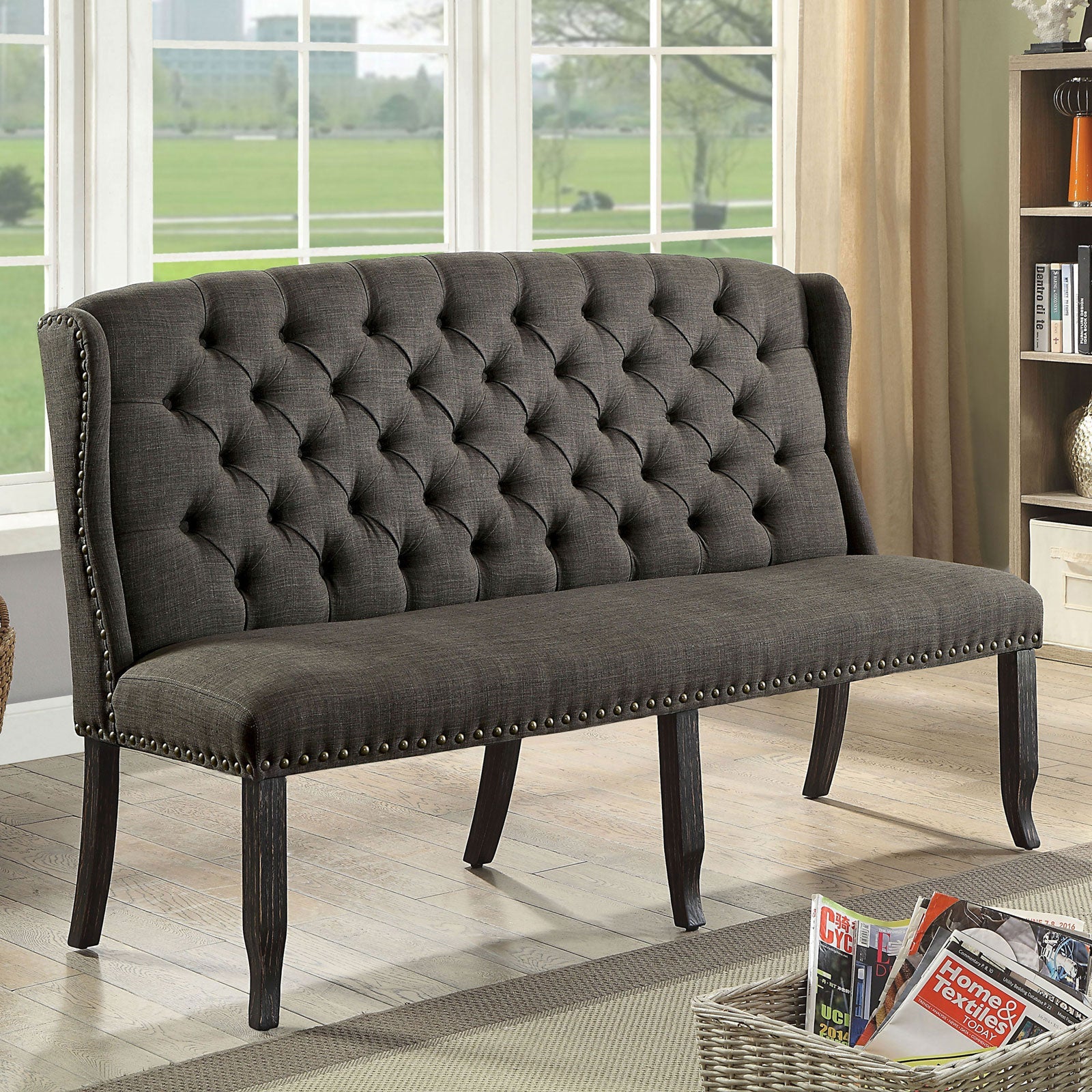 Sania III Gray 3-Seater Love Seat Bench - ATL FURNITURE