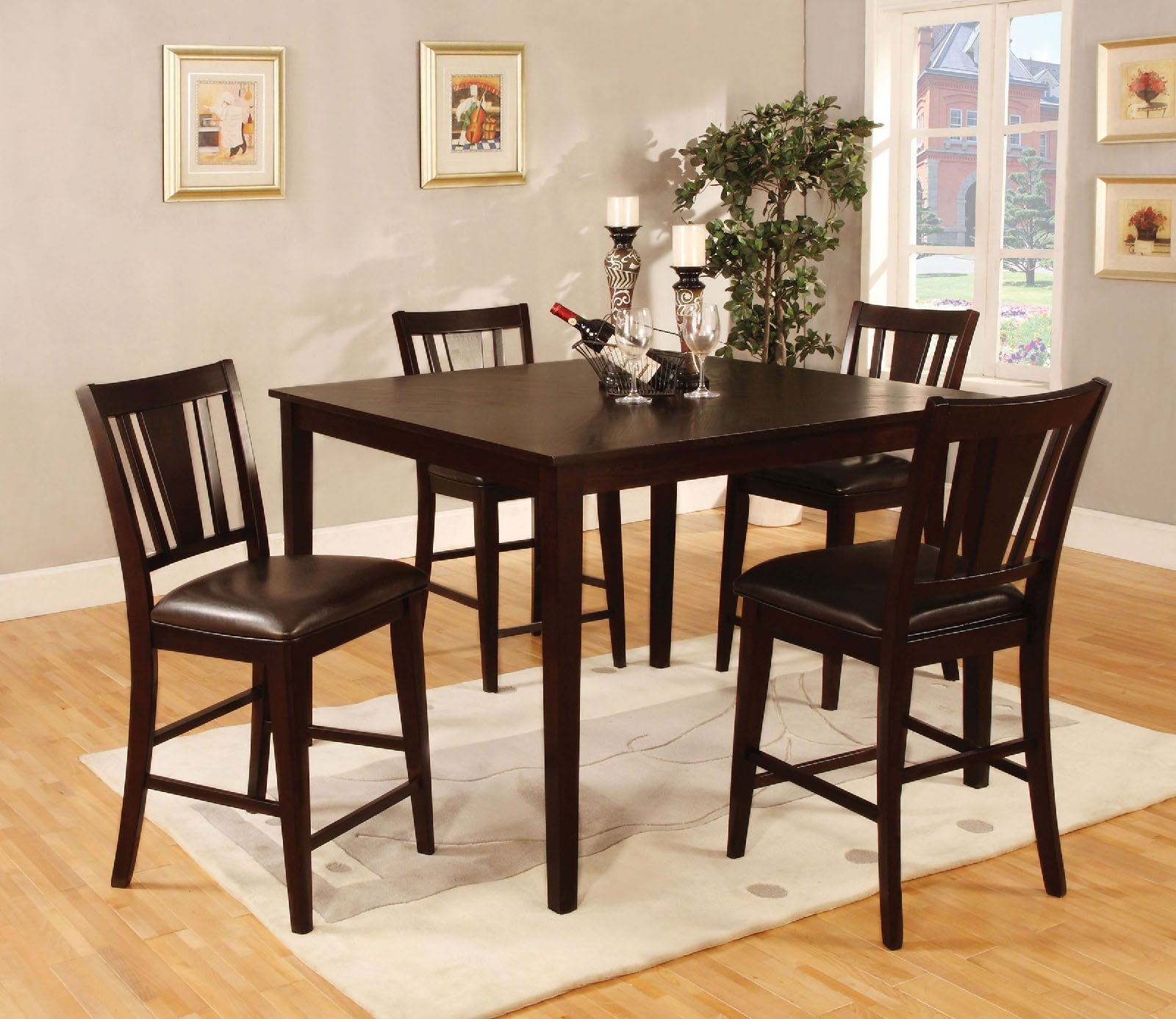 Bridgette II Espresso 5 Pc. Square Counter Ht. Table Set - ATL FURNITURE