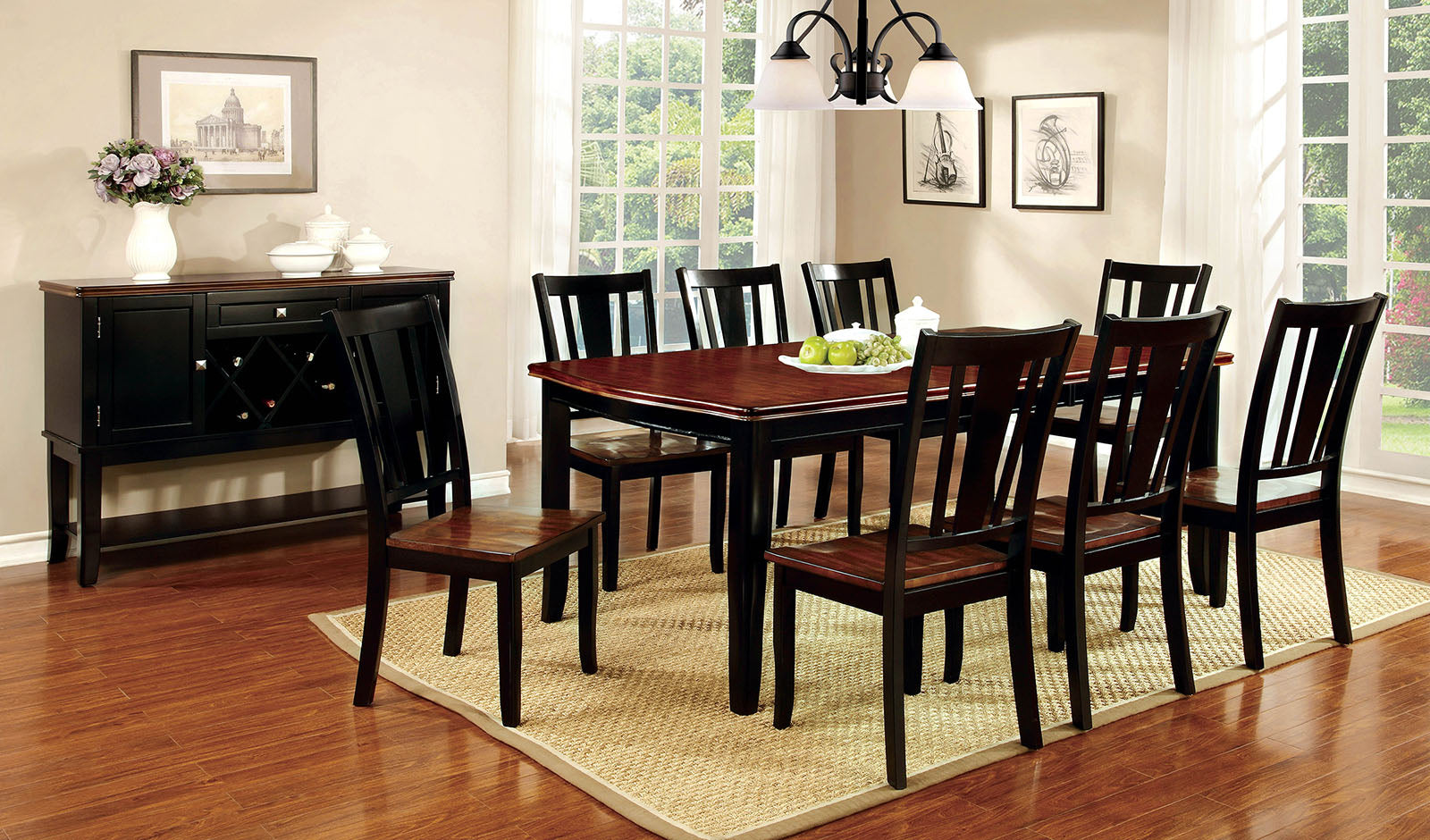 DOVER Black/Cherry 7 Pc. Dining Table Set - ATL FURNITURE