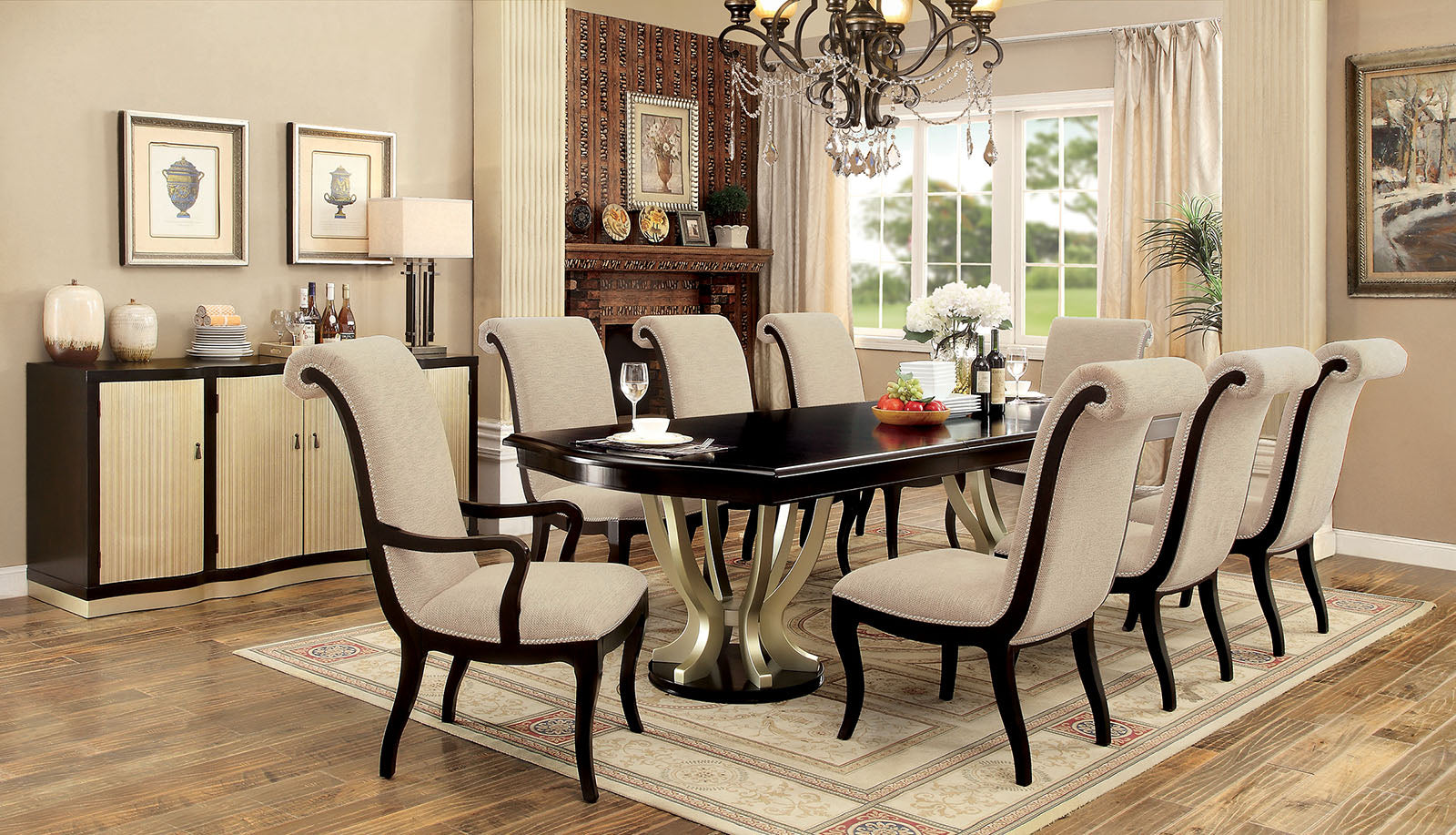 Ornette Espresso/Champagne 7 Pc. Dining Table Set (2AC+4SC) - ATL FURNITURE