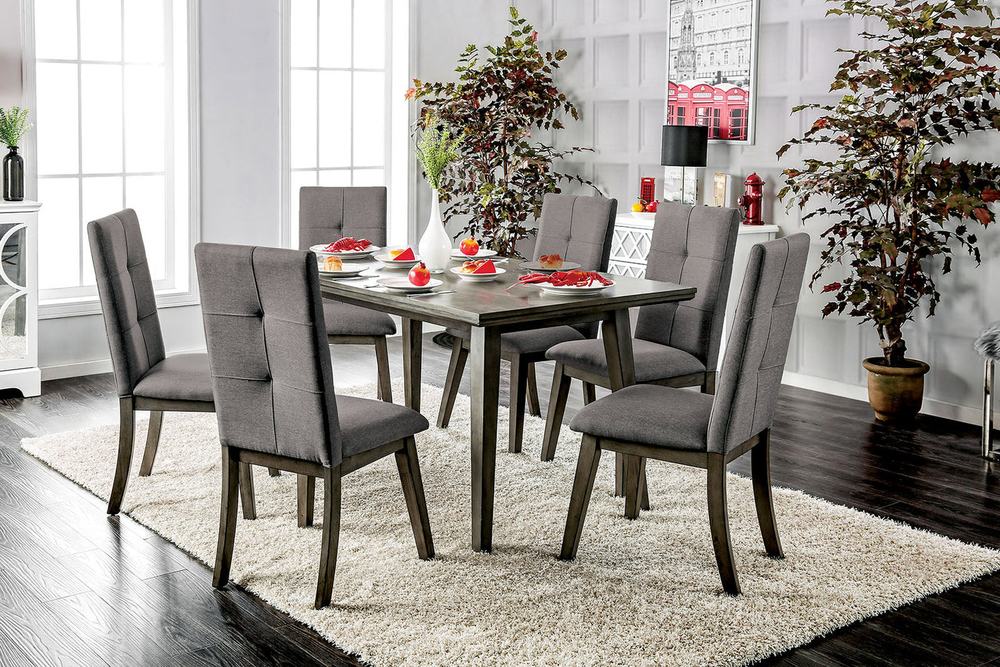 ABELONE Gray, Light Gray 7 Pc. Dining Table Set - ATL FURNITURE