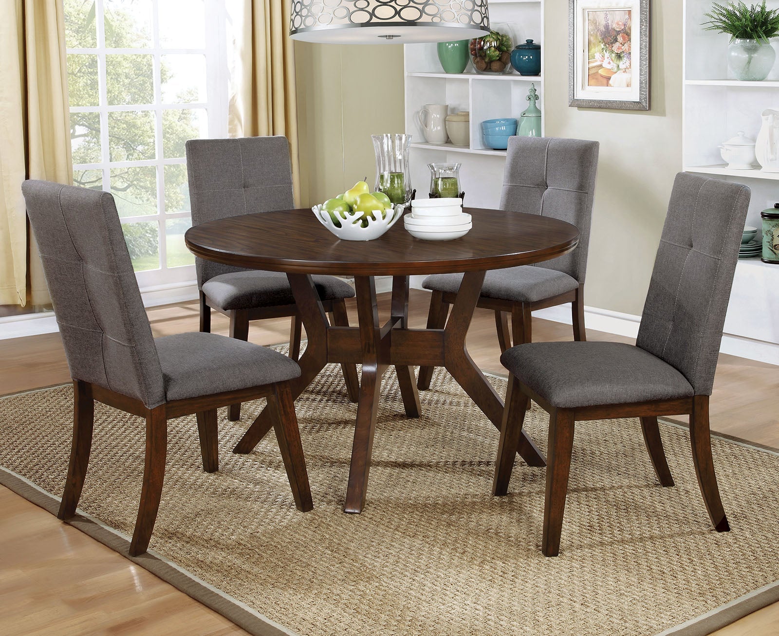 Abelone Gray, Walnut 5 Pc. Round Dining Table Set - ATL FURNITURE