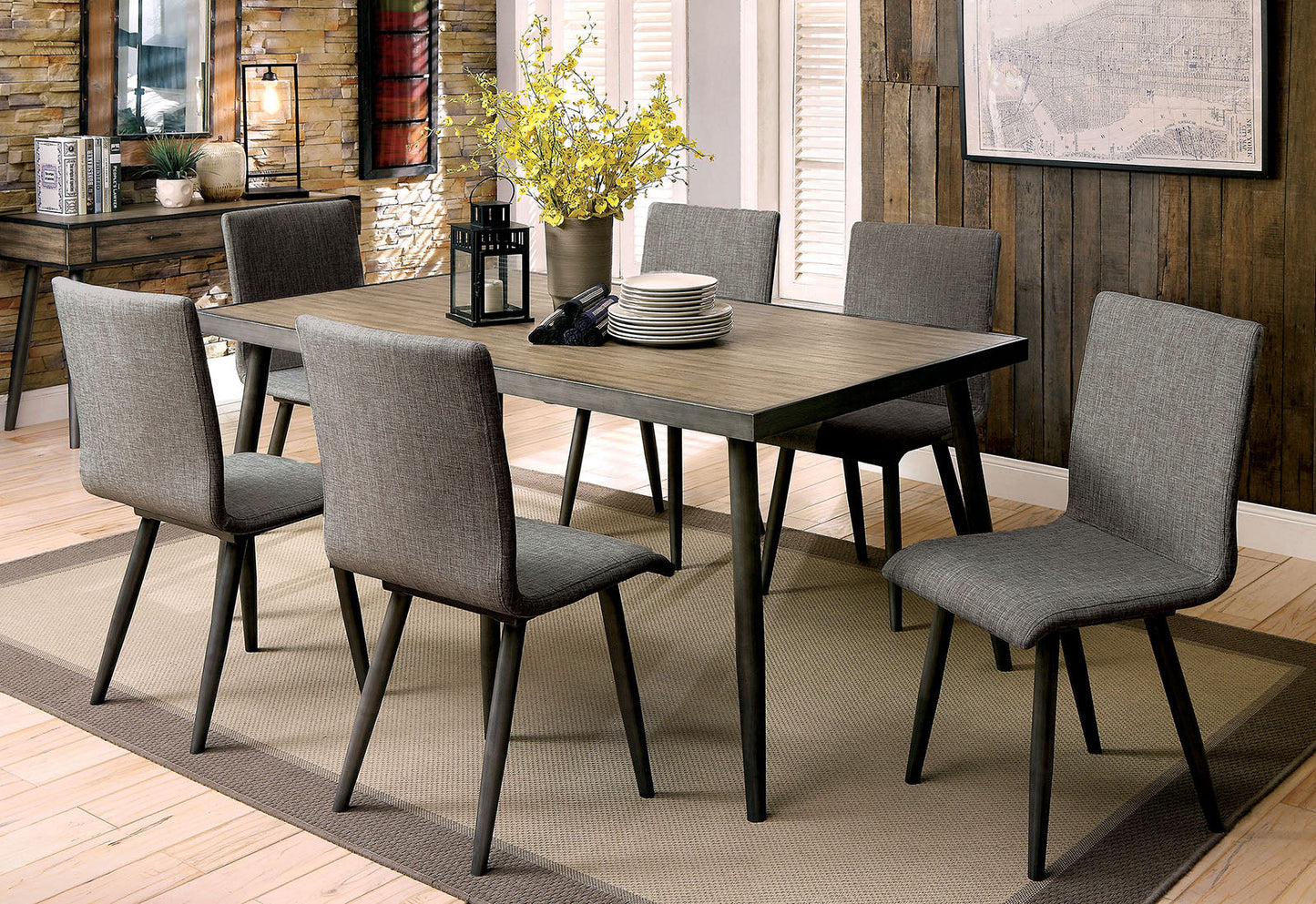 Vilhelm I Gray 6 Pc. Dining Table Set w/ Bench - ATL FURNITURE