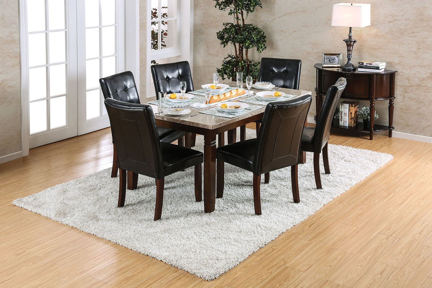 Marstone Brown Cherry 7 Pc. Dining Table Set - ATL FURNITURE