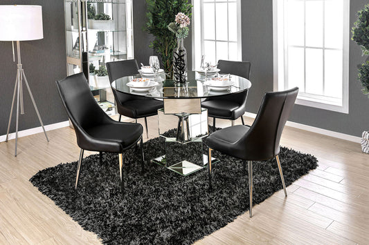 Izzy Chrome 5 Pc. Round Dining Table Set (BK Chairs) - ATL FURNITURE