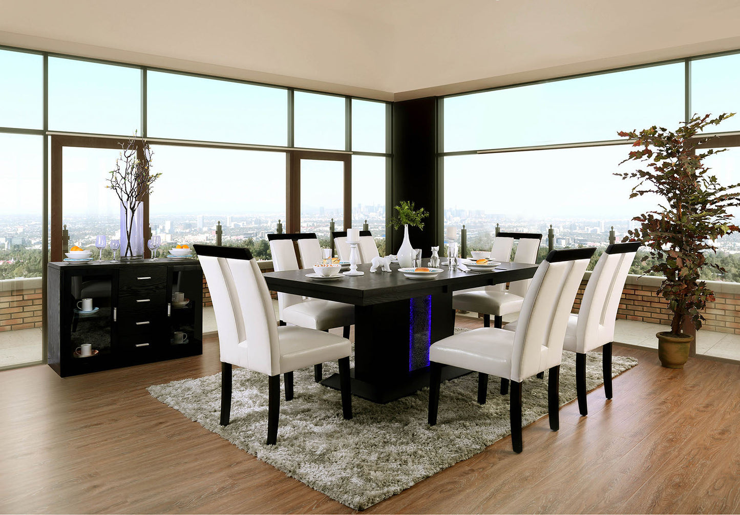 Evangeline Black/Beige 7 Pc. Dining Table Set - ATL FURNITURE