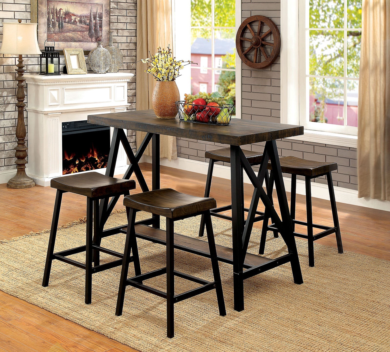 Lainey Medium Weathered Oak/Black 5 Pc. Bar Table Set - ATL FURNITURE