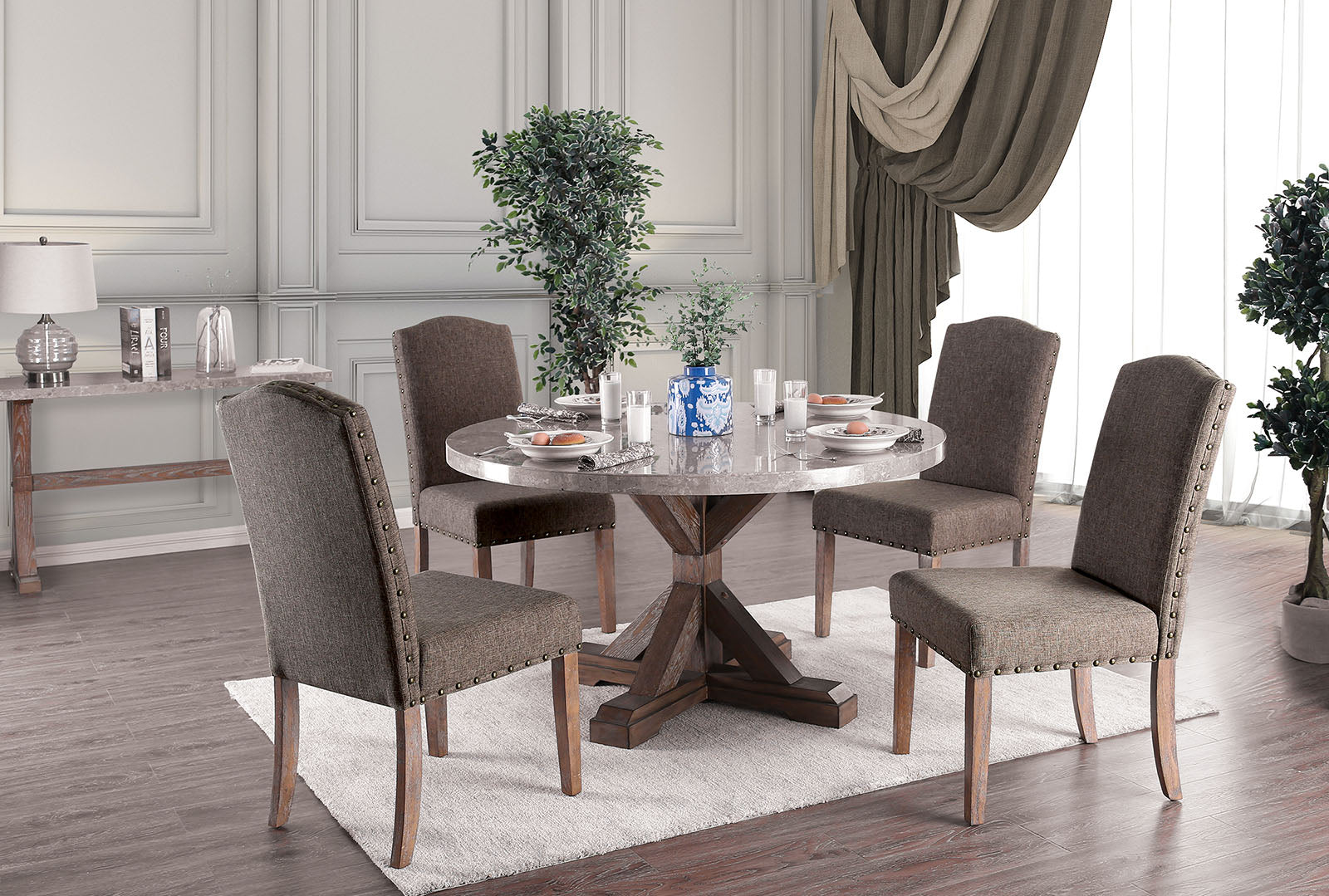 Bridgen Natural 5 Pc. Round Dining Table Set - ATL FURNITURE