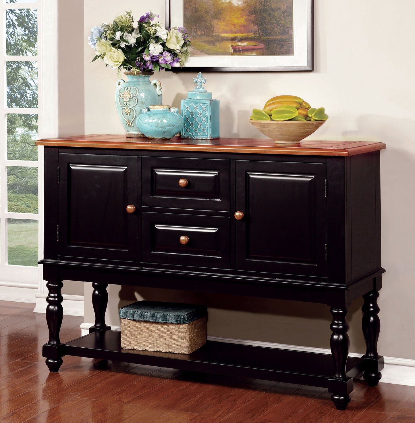 MAYVILLE Black/Antique Oak Server - ATL FURNITURE