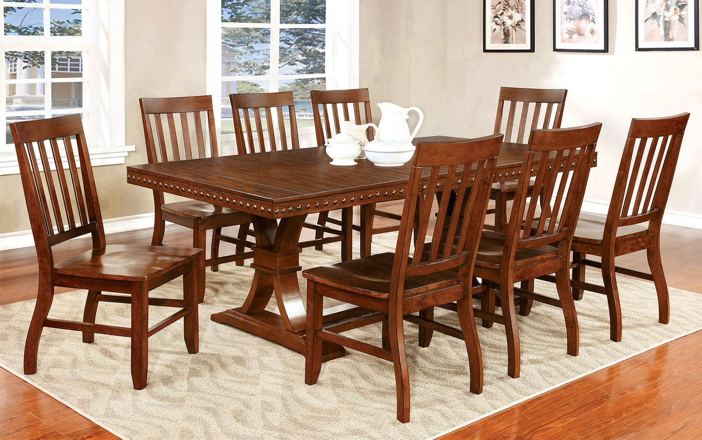 FOSTER I Dark Oak 9 Pc. Dining Table Set - ATL FURNITURE