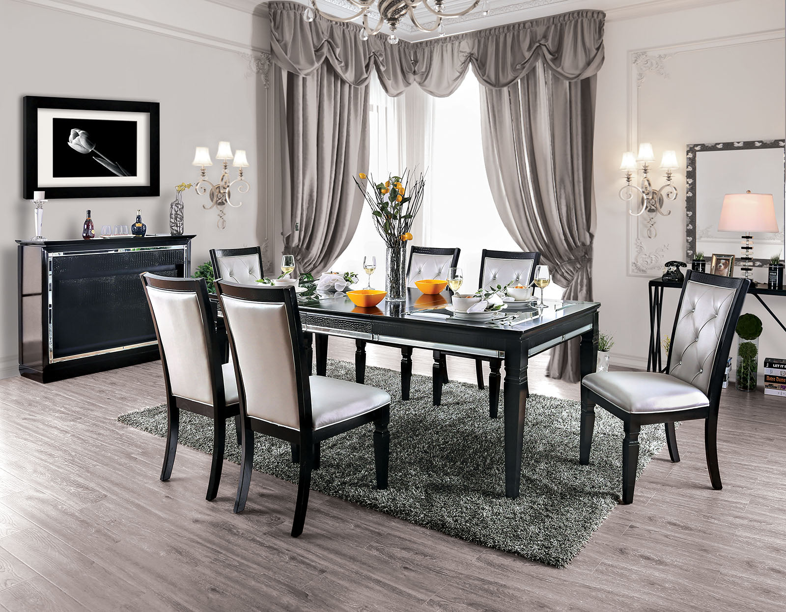 Alena Black 9 Pc. Dining Table Set - ATL FURNITURE