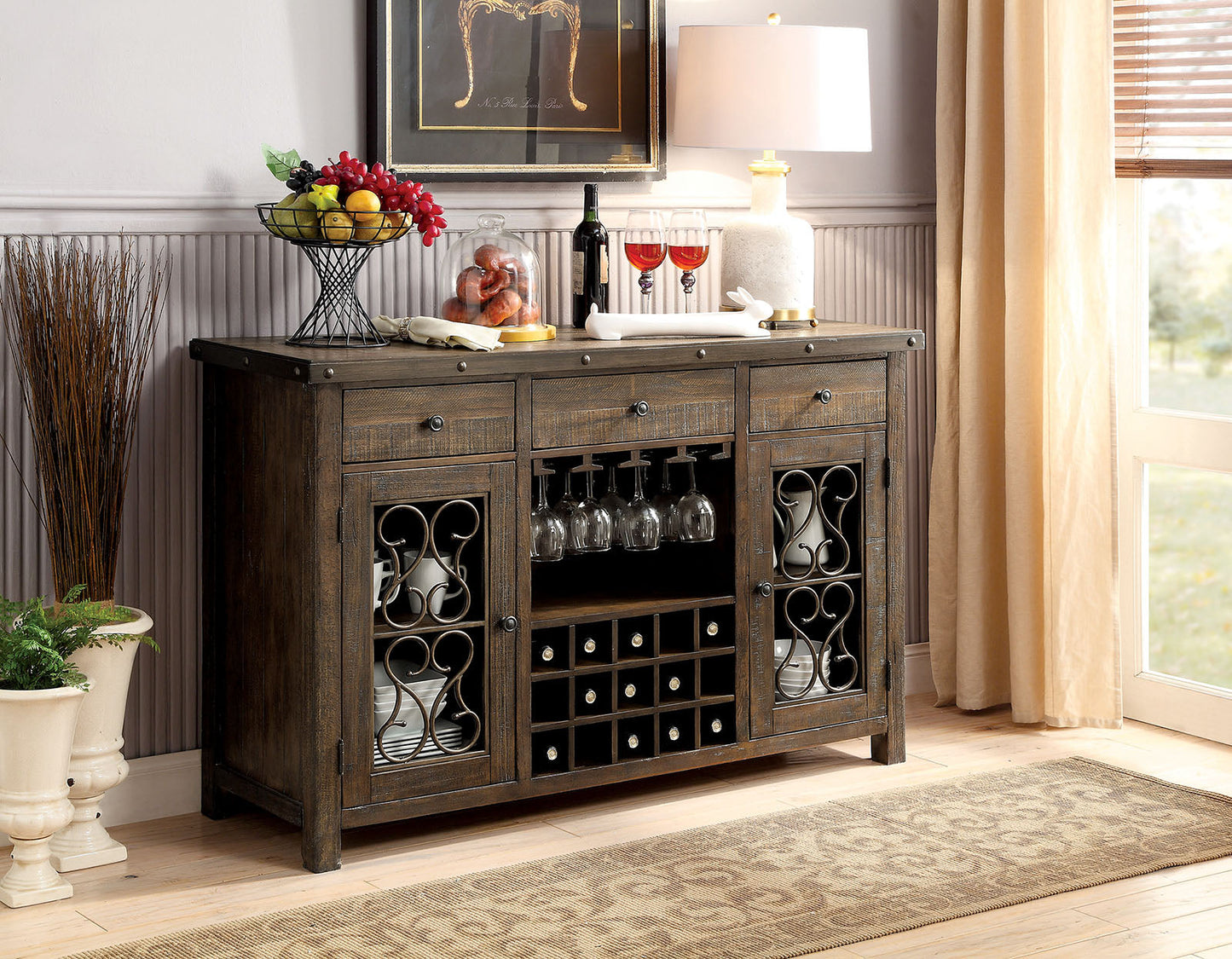 PAULINA Rustic Walnut Server - ATL FURNITURE