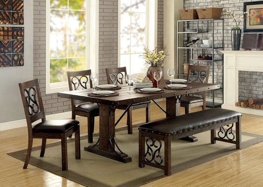 PAULINA Rustic Walnut, Espresso 6 Pc. Dining Table Set w/ Bench - ATL FURNITURE