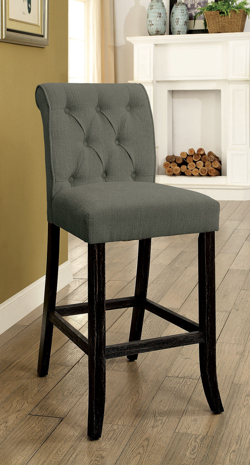 Sania III Gray/Antique Black Bar. Chair, Gray (2/CTN) - ATL FURNITURE