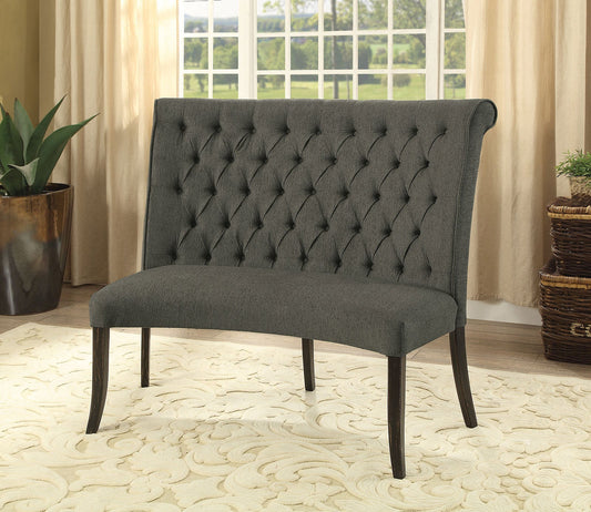 Nerissa Gray/Antique Black Round Love Seat Bench, Gray Fabric - ATL FURNITURE