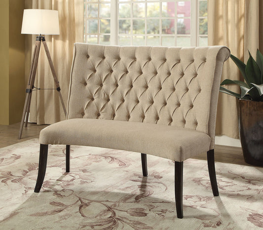 Nerissa Beige/Antique Black Round Love Seat Bench, Ivory Fabric - ATL FURNITURE