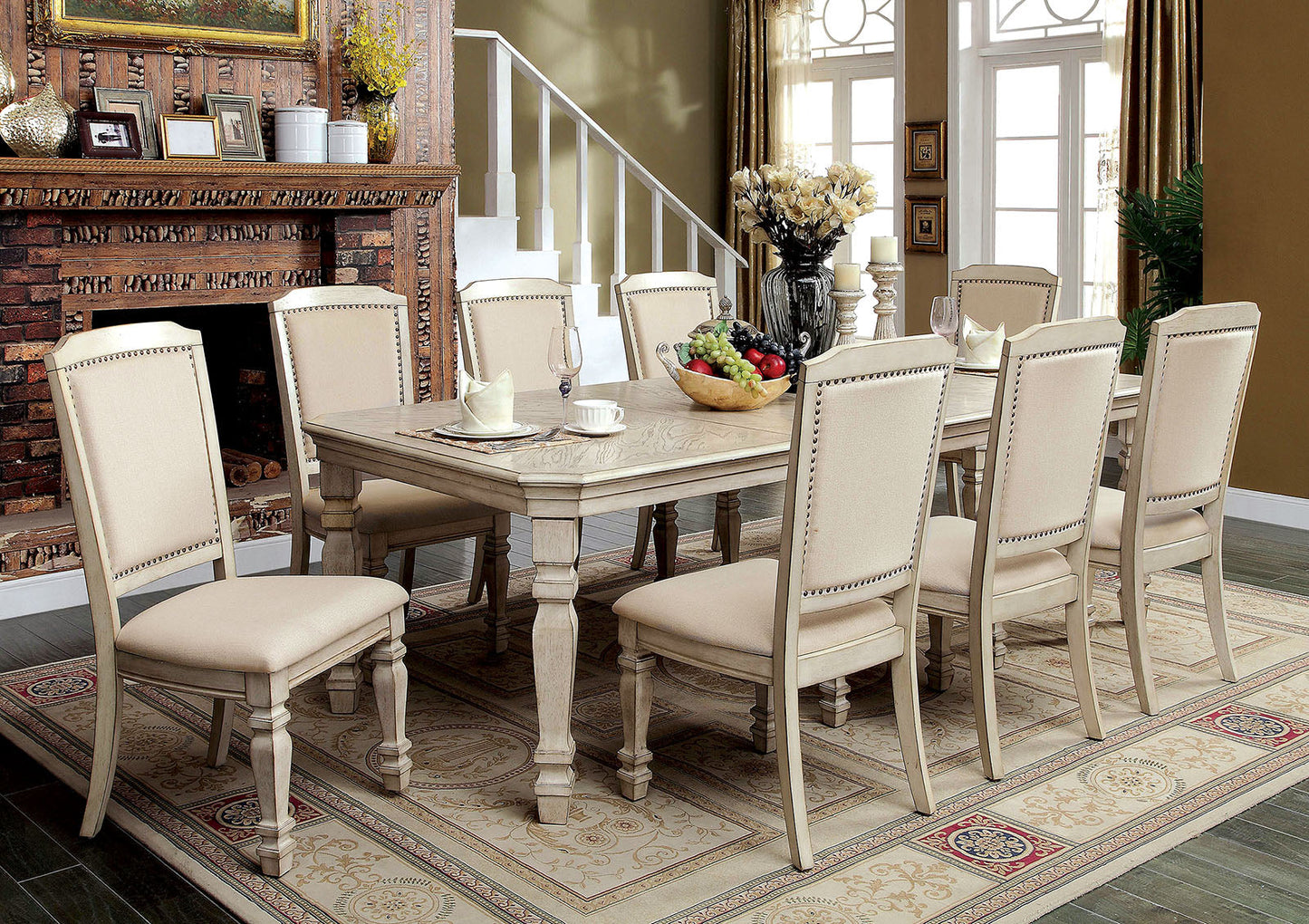 HOLCROFT Antique White 9 Pc. Dining Table Set - ATL FURNITURE