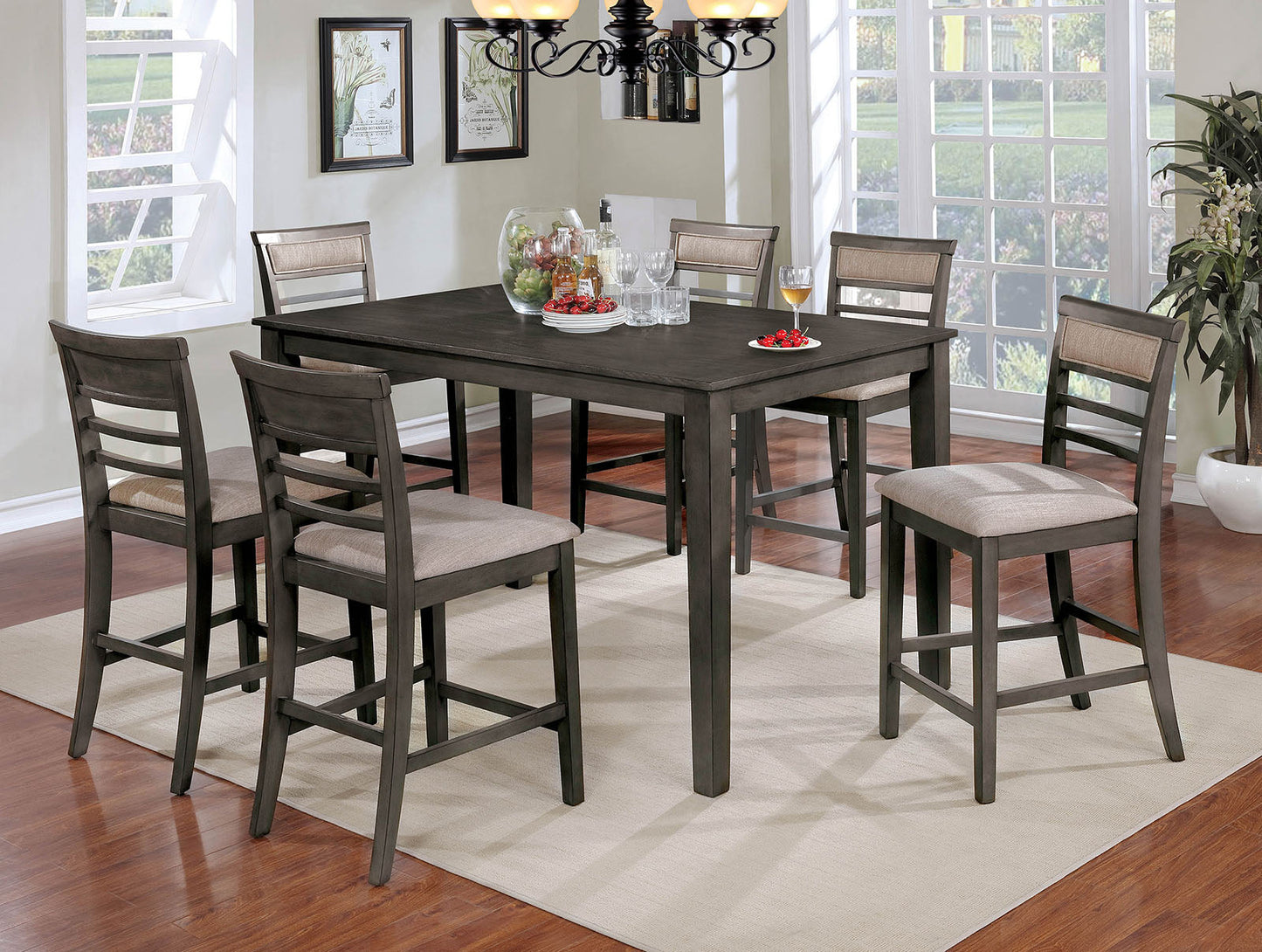 Fafnir Weathered Gray/Beige 7 Pc. Counter Ht. Table Set - ATL FURNITURE