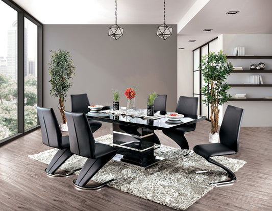 Midvale Black/Chrome 7 Pc. Dining Table Set - ATL FURNITURE