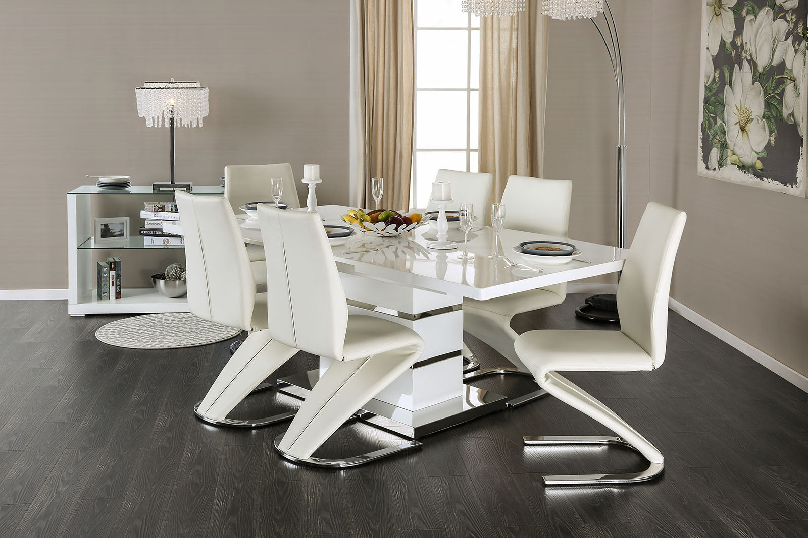 Midvale White/Chrome 7 Pc. Dining Table Set - ATL FURNITURE