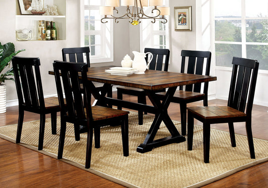 ALANA Antique Oak/Black 7 Pc. Dining Table Set - ATL FURNITURE