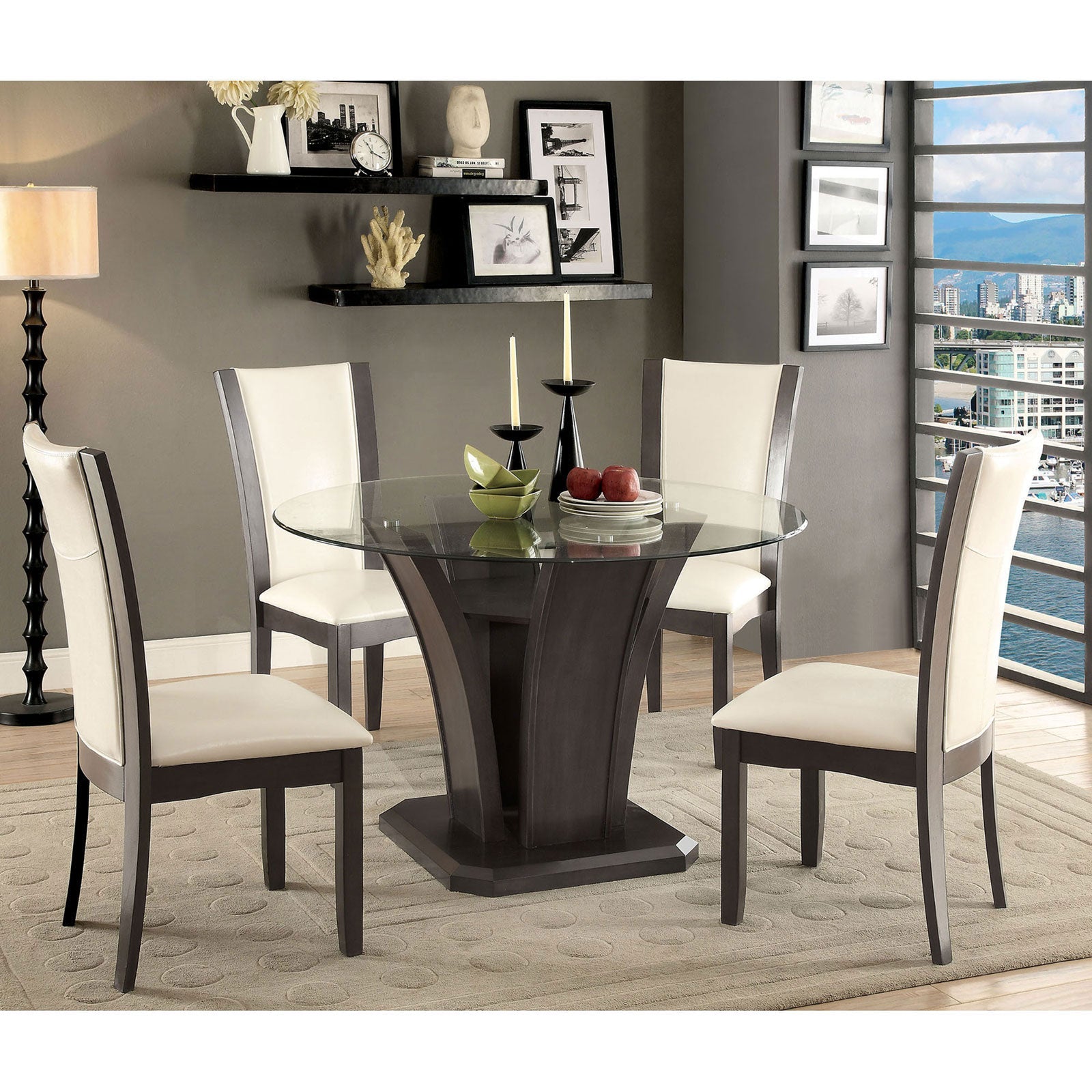 MANHATTAN I Gray 7 Pc. Round Dining Table Set - ATL FURNITURE