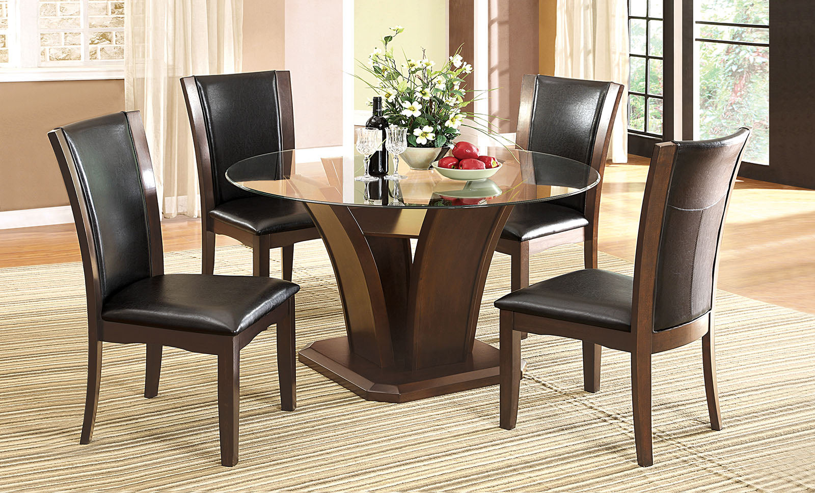 Brown Cherry 5 Pc. Round Dining Table Set - ATL FURNITURE