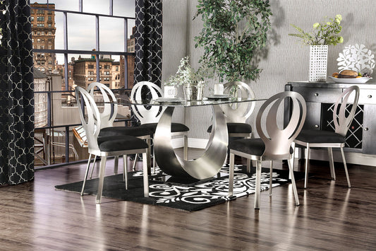 ORLA Silver/Black 7 Pc. Dining Table Set - ATL FURNITURE