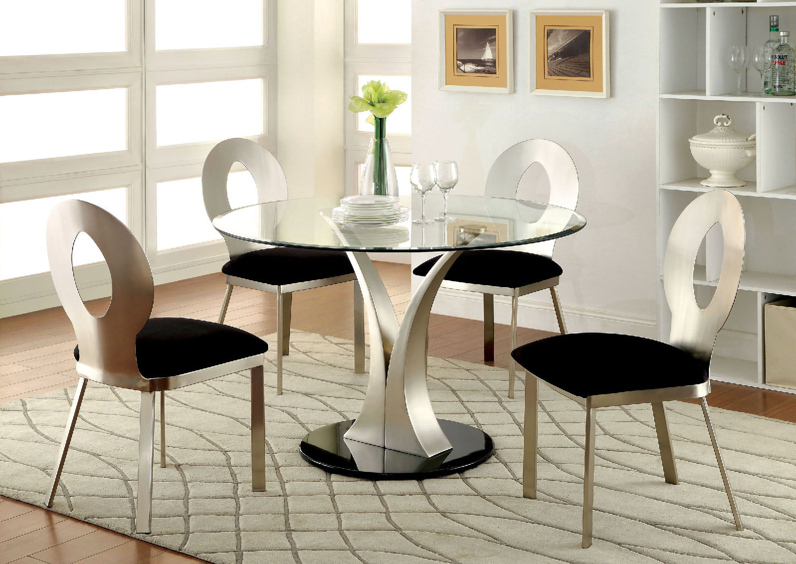 VALO Silver/Black 5 Pc. Dining Table Set - ATL FURNITURE