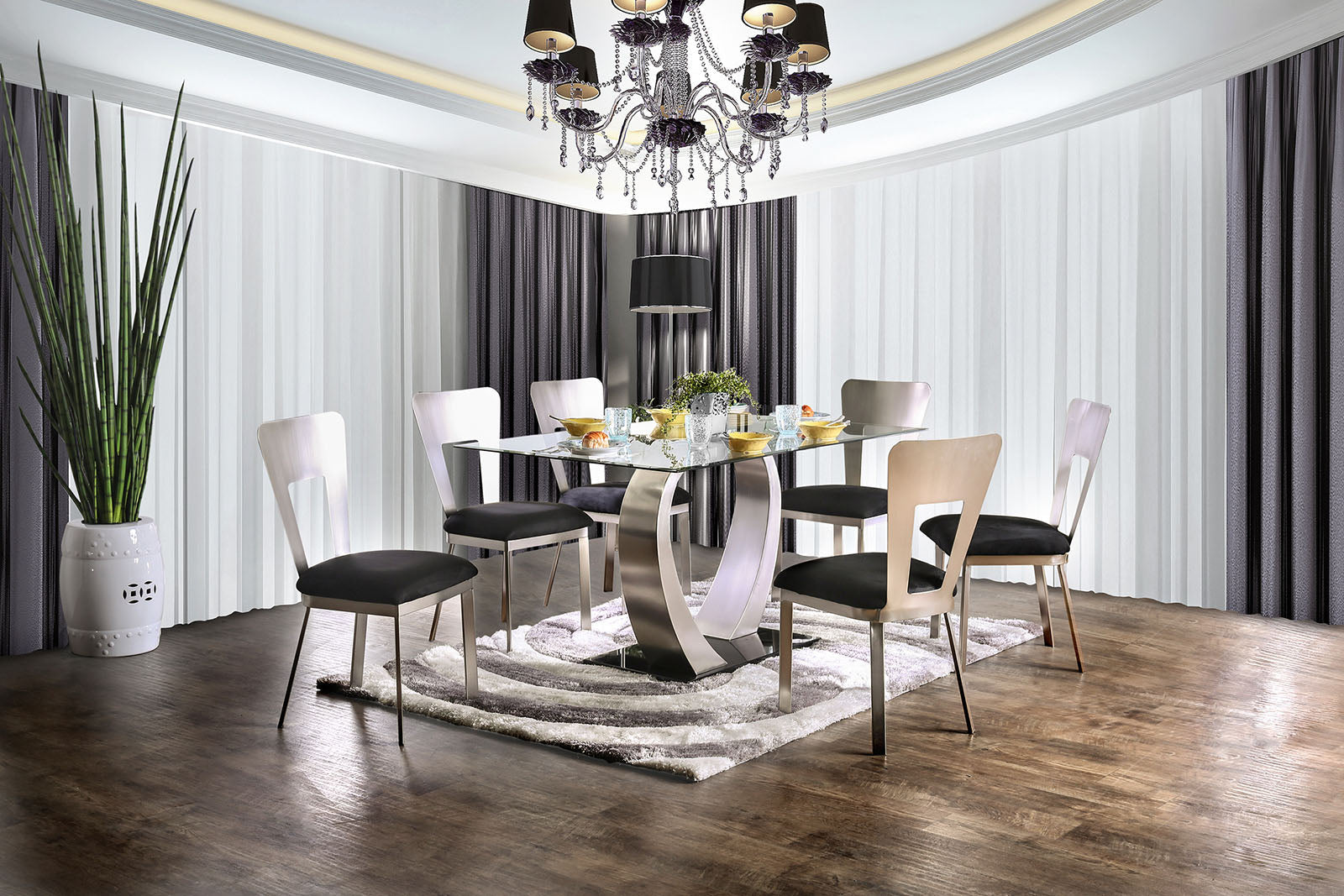 NOVA Silver/Black 7 Pc. Dining Table Set - ATL FURNITURE