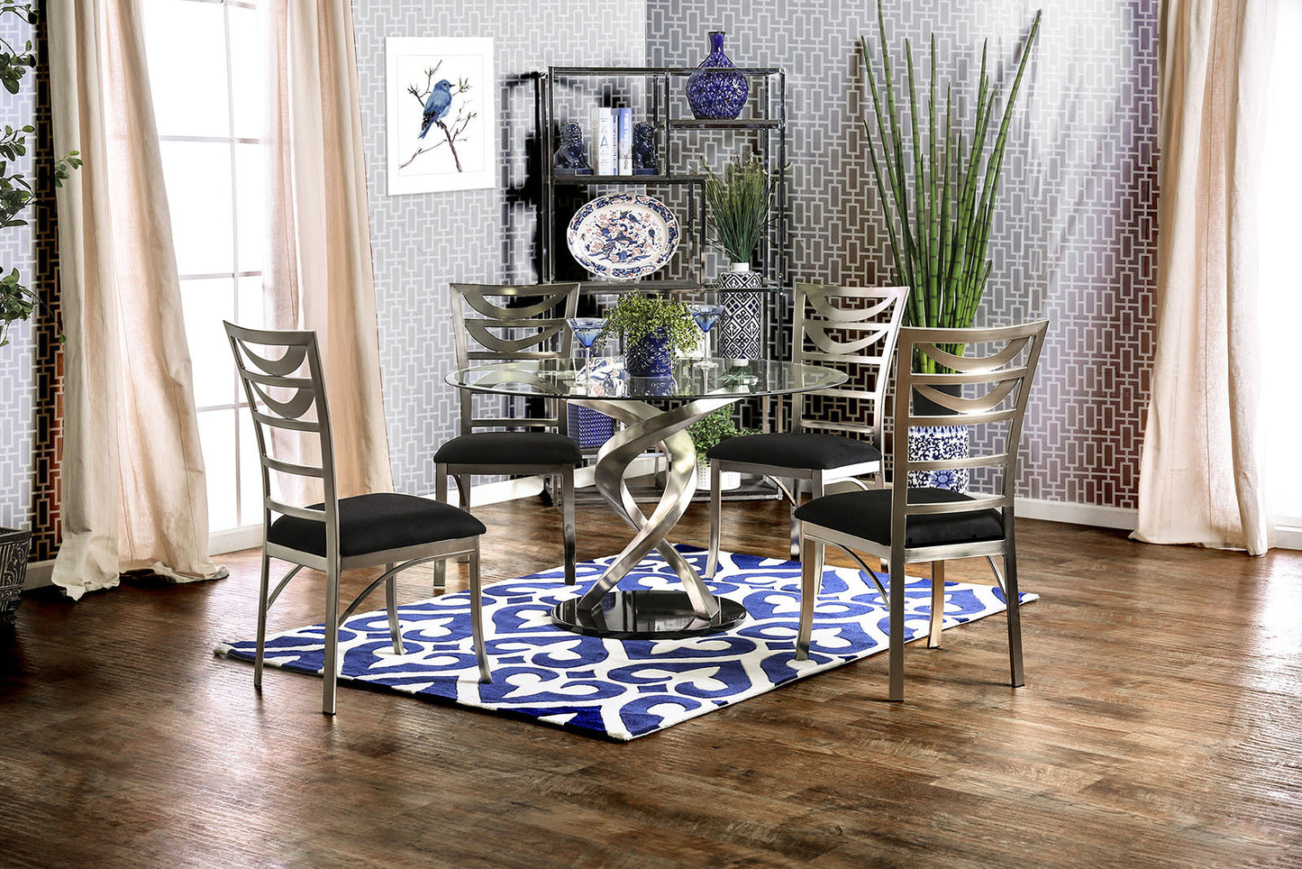 ROXO Silver/Black 5 Pc. Dining Table Set - ATL FURNITURE