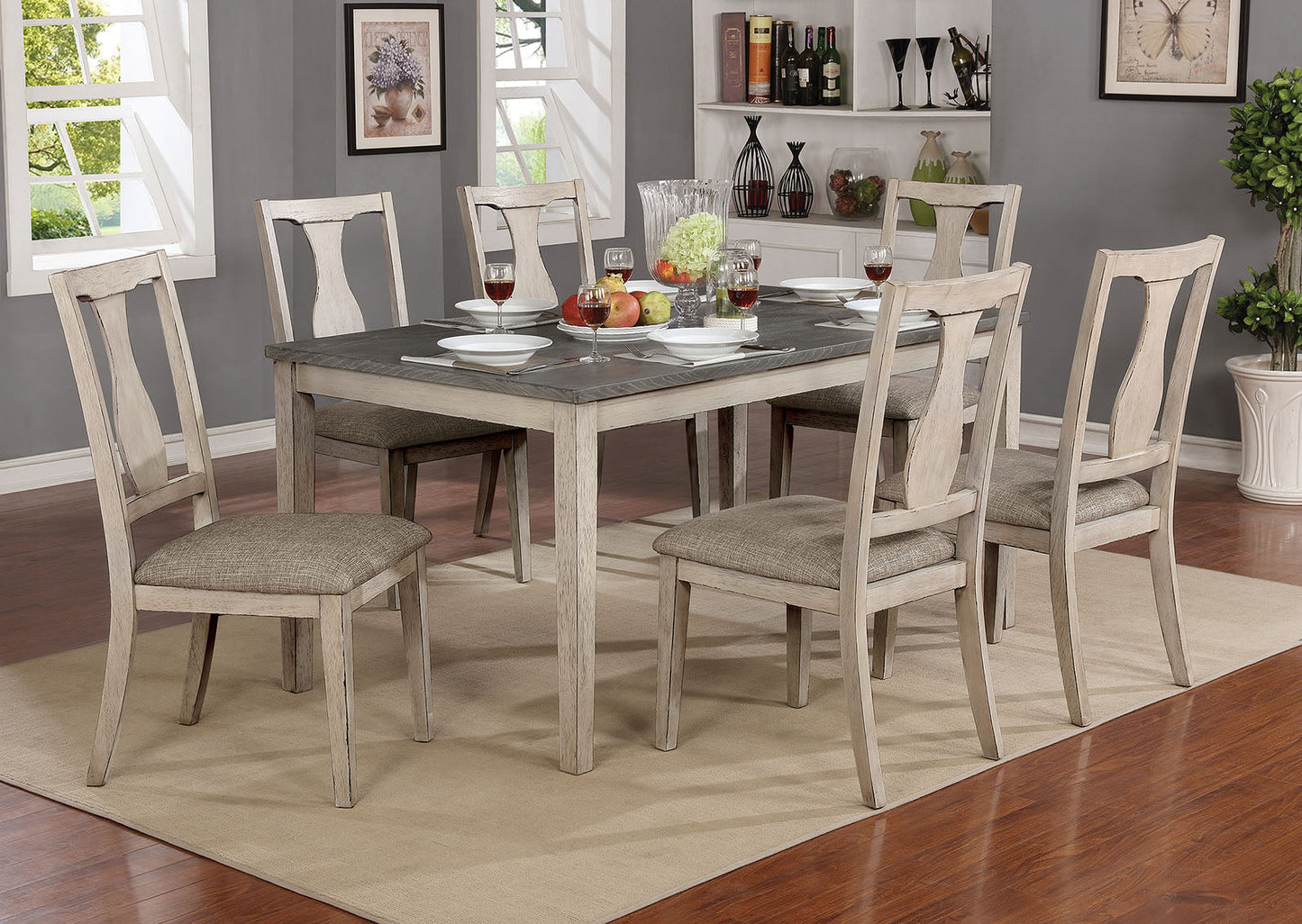 Ann Antique White/Gray 7 Pc. Dining Table Set - ATL FURNITURE