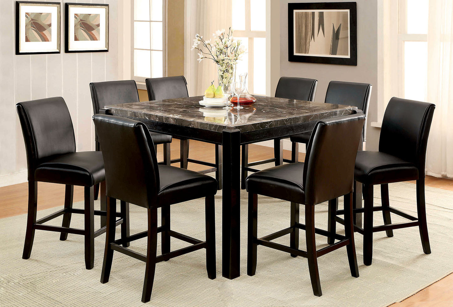 GRANDSTONE II Black/Black 9 Pc. Dining Table Set - ATL FURNITURE