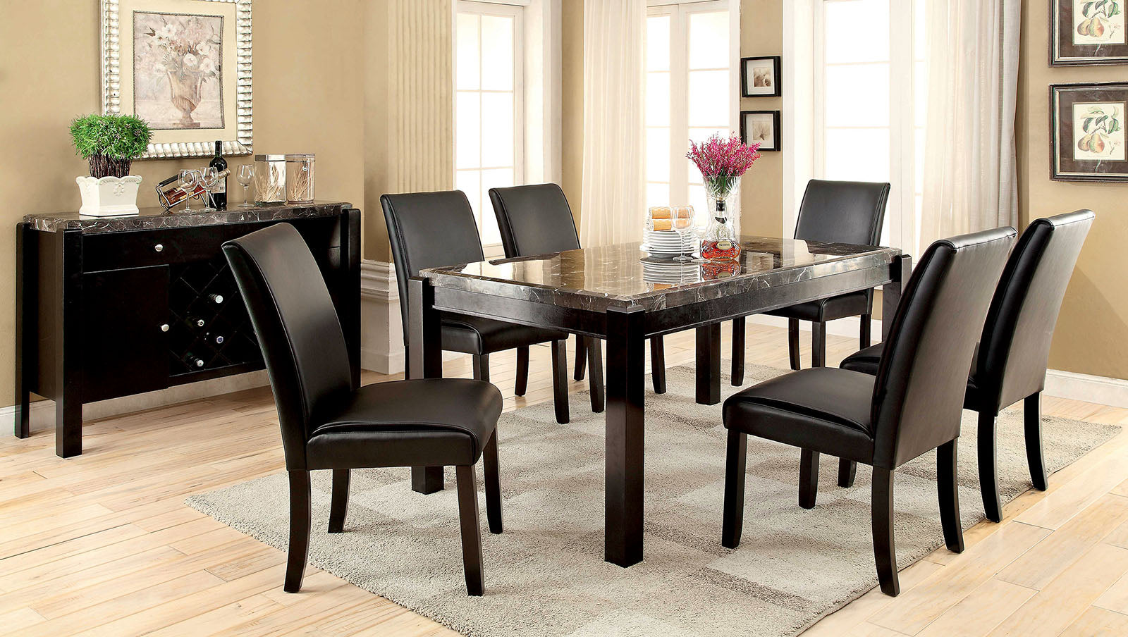 GRANDSTONE I Black Dining Table, Gray Marble Top - ATL FURNITURE