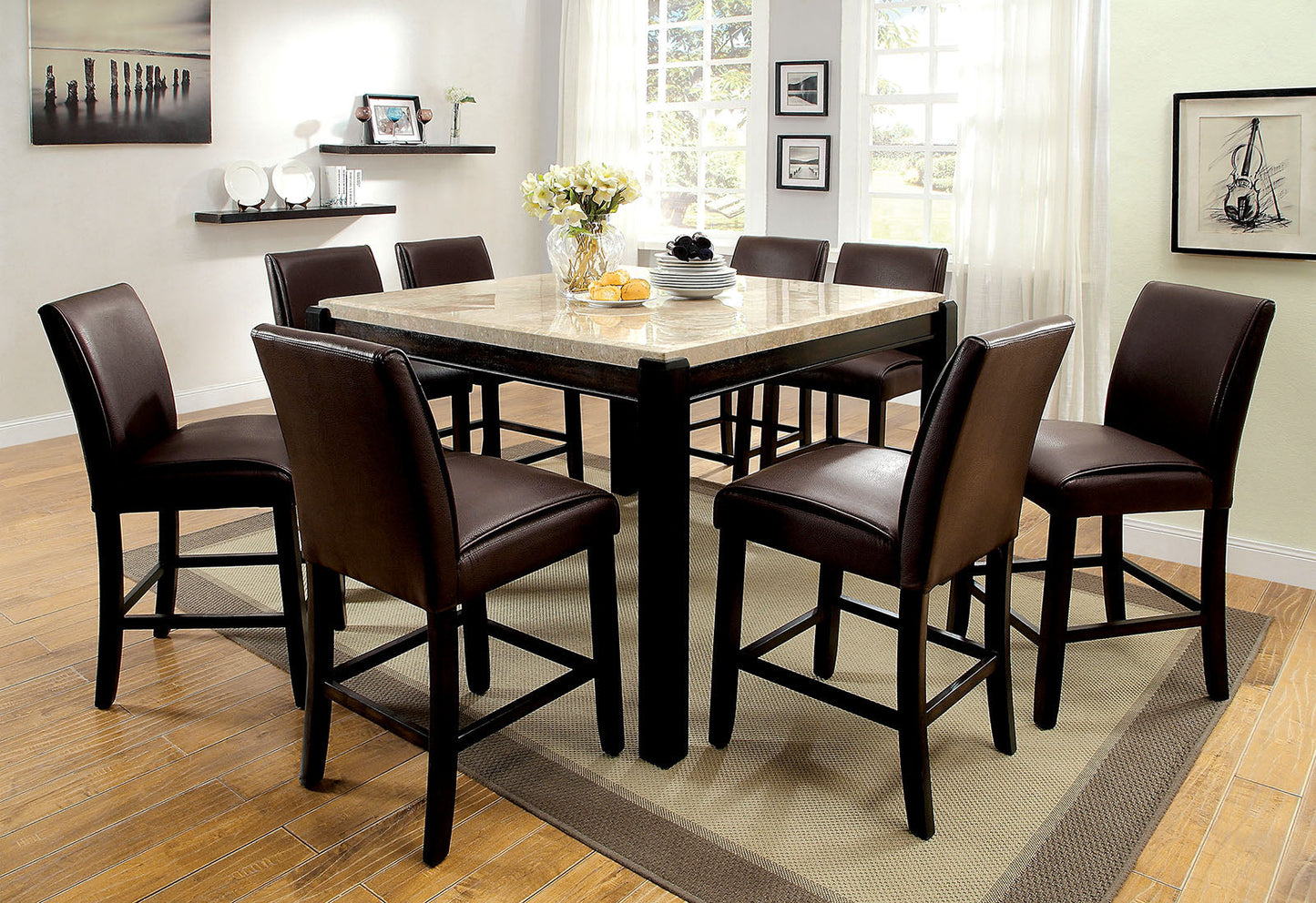 GLADSTONE II Black/Black 7 Pc. Counter Ht. Dining Table Set - ATL FURNITURE