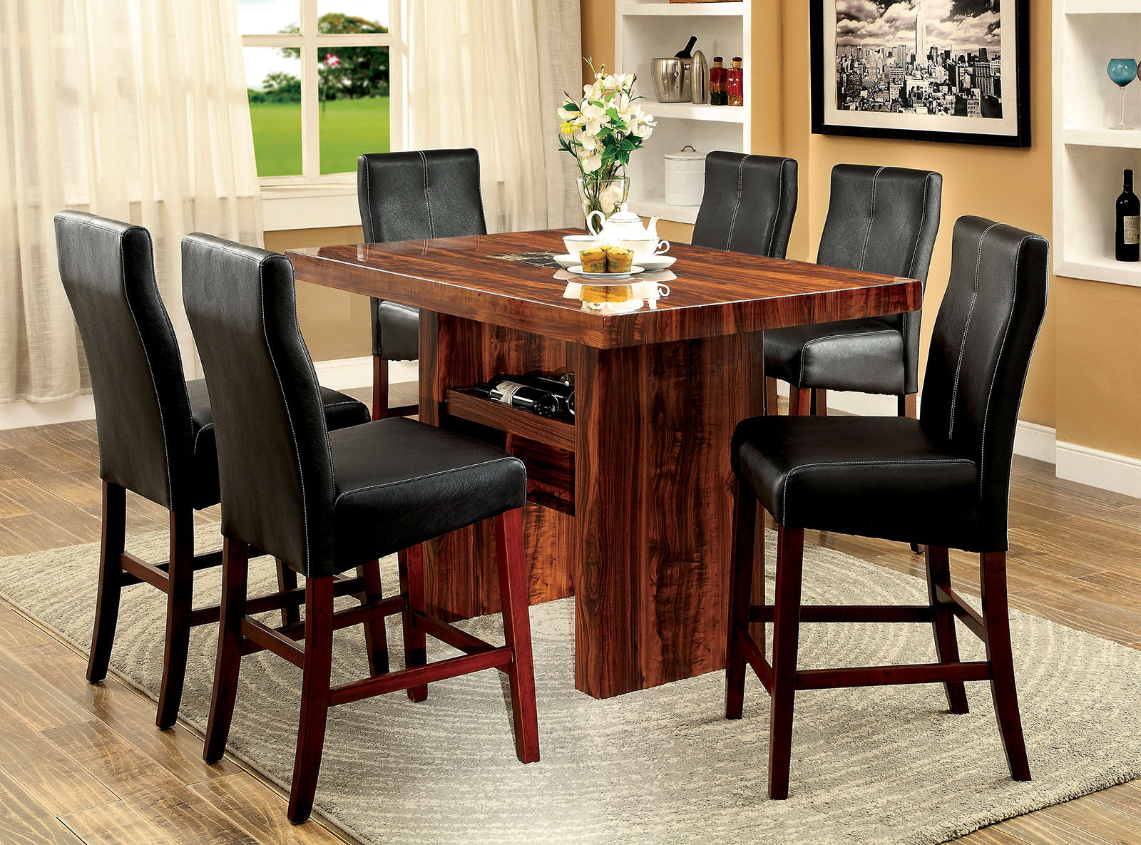 BONNEVILLE II Brown Cherry 7 Pc. Counter Ht. Dining Table Set - ATL FURNITURE