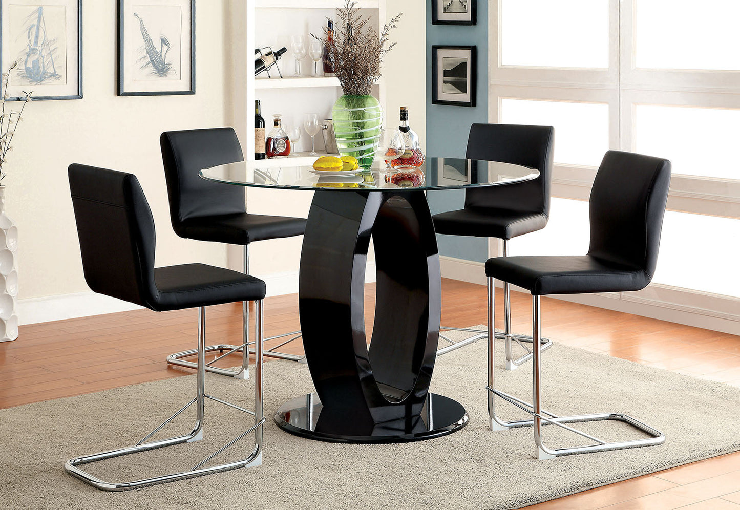 LODIA II Black 5 Pc. Round Dining Table Set - ATL FURNITURE