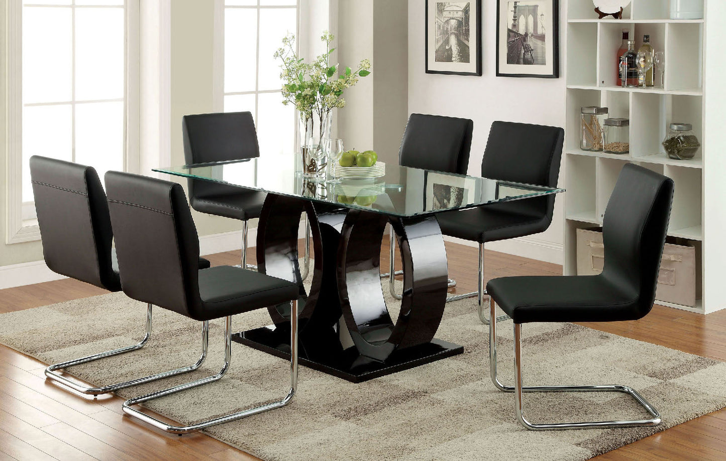 LODIA I Black 7 Pc. Dining Table Set - ATL FURNITURE