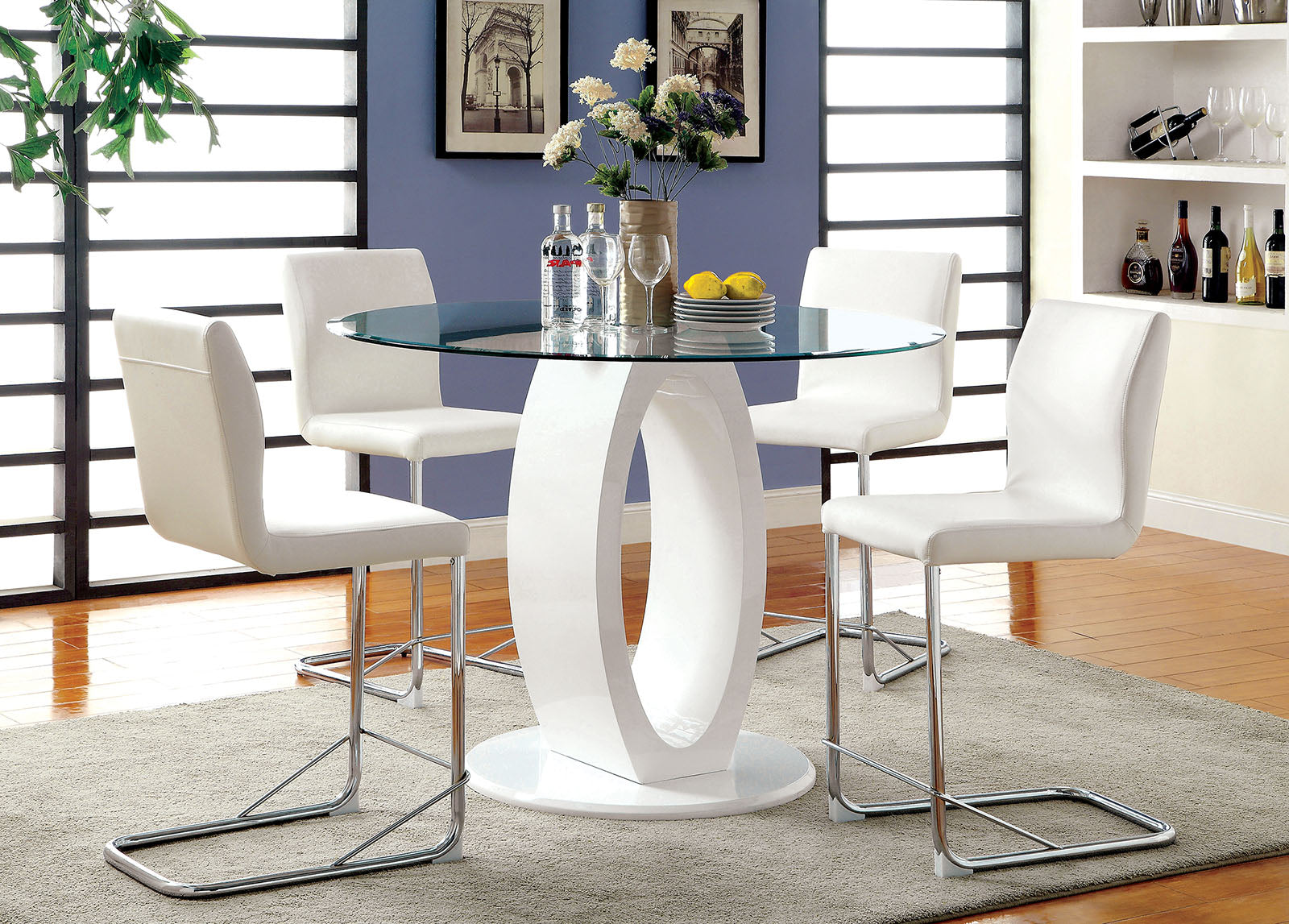 LODIA II White 5 Pc. Round Counter Ht. Dining Table Set - ATL FURNITURE