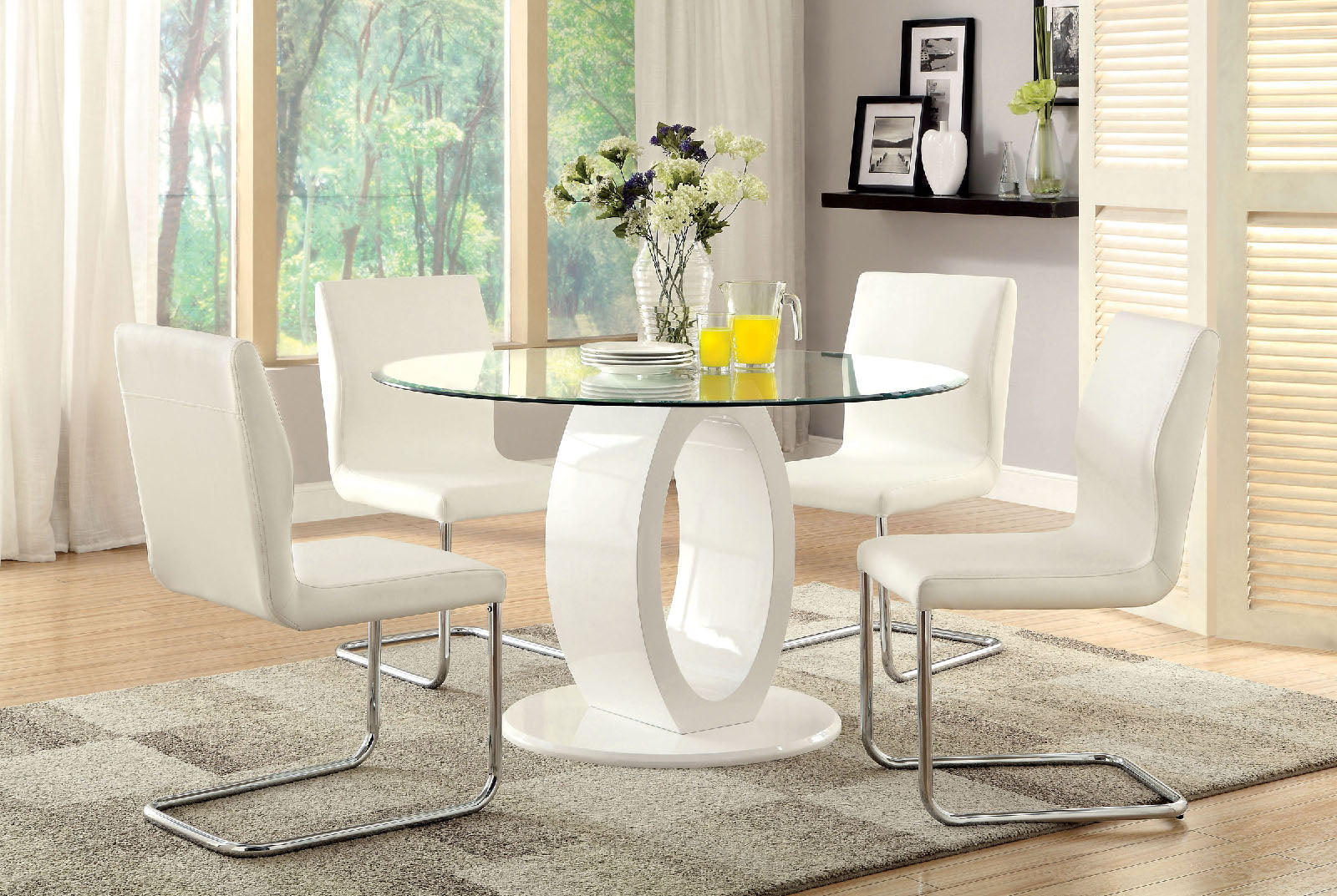 LODIA I White 5 Pc. Round Dining Table Set - ATL FURNITURE