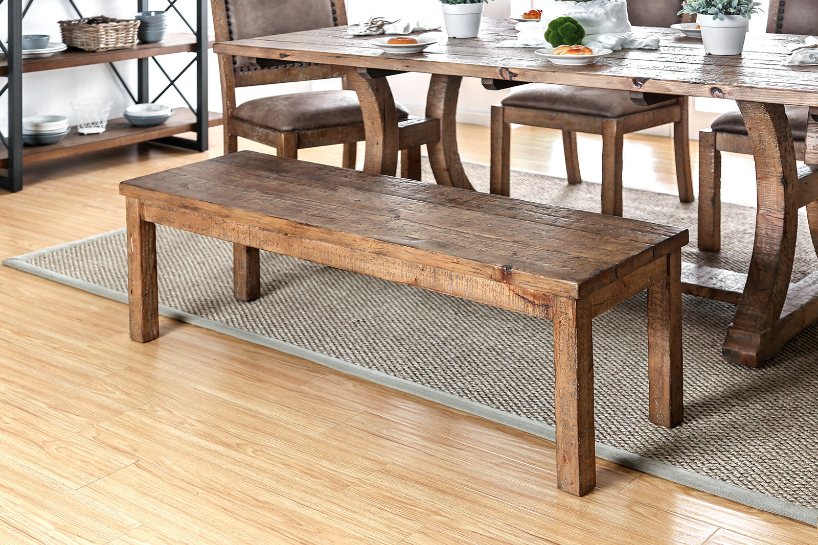 GIANNA Rustic Pine Wooden Bench - ATL FURNITURE