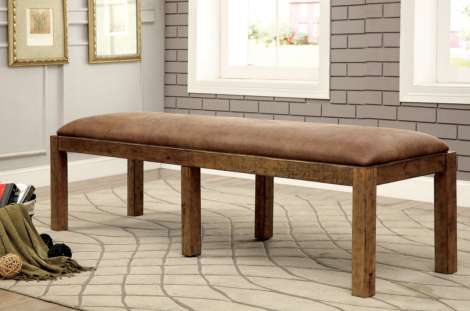 GIANNA Rustic Pine Fabric Bench - ATL FURNITURE