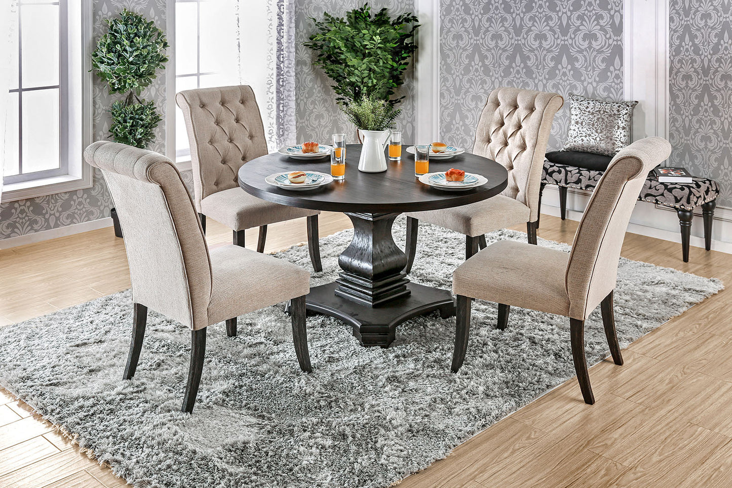 NERISSA Antique Black Round Table, Antique Black - ATL FURNITURE