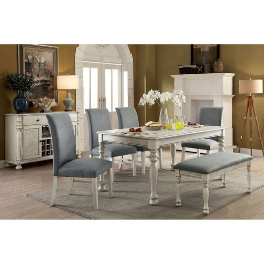 Kathryn Antique White 6 Pc. Dining Table Set w/ Bench - ATL FURNITURE