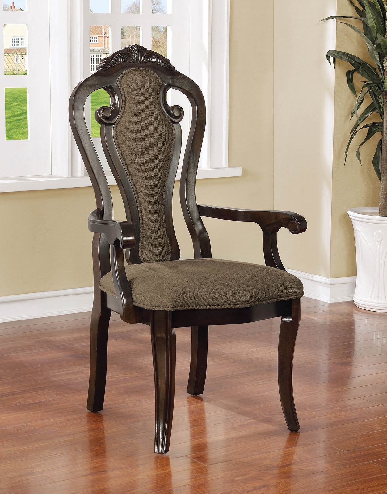 Rosalina Walnut/Beige Arm Chair (2/CTN) - ATL FURNITURE