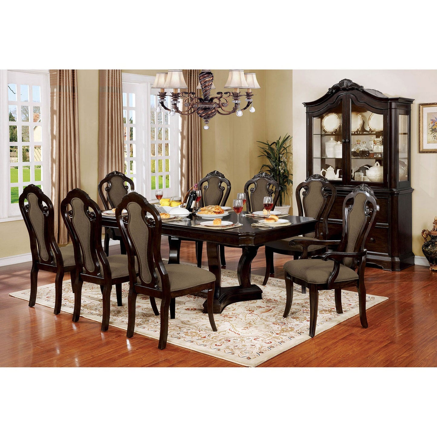 Rosalina Walnut 7 Pc. Dining Table Set (2AC+4SC) - ATL FURNITURE