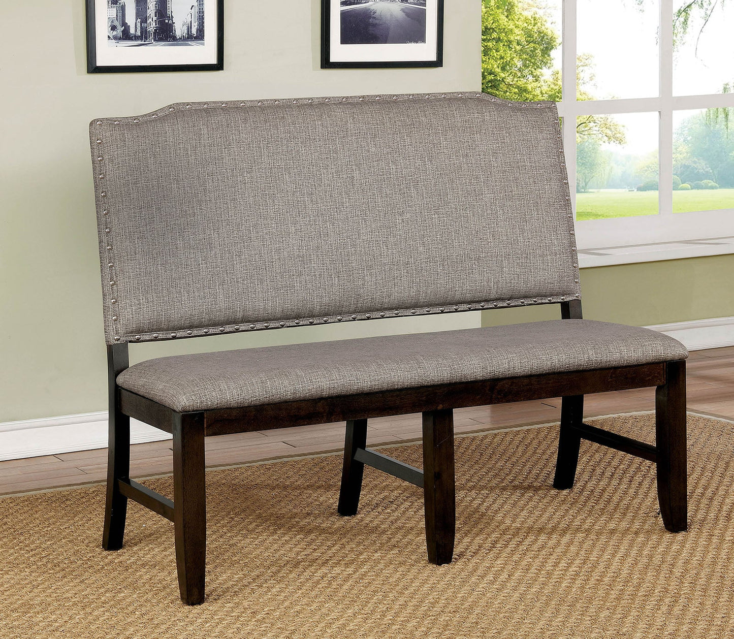 Teagan Dark Walnut/Gray Bench - ATL FURNITURE