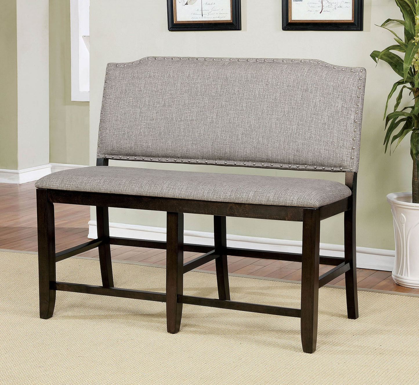 Teagan Dark Walnut/Gray Counter Ht. Bench - ATL FURNITURE